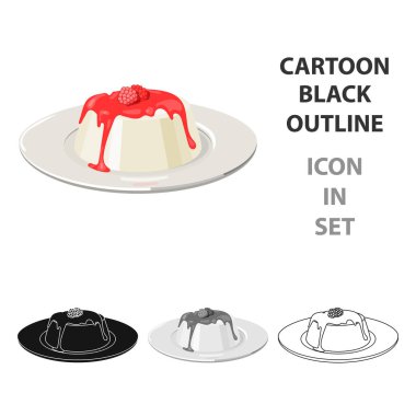 Panna cotta simgesi beyaz arka plan üzerinde izole karikatür tarzı. Süt ürünü ve tatlı sembol stok illüstrasyon vektör.