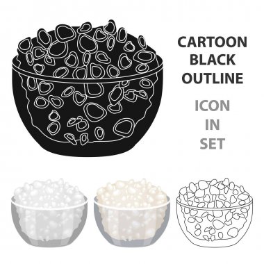 Beyaz arka plan üzerinde izole karikatür tarzı kase simgesinde süzme peynir. Süt ürünü ve tatlı sembol stok illüstrasyon vektör.