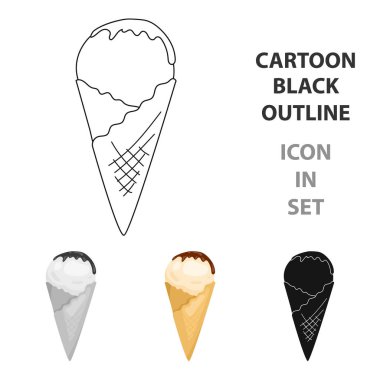 Dondurma waffle koni simgesi beyaz arka plan üzerinde izole karikatür tarzı. Süt ürünü ve tatlı sembol stok illüstrasyon vektör.