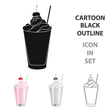 Beyaz arka plan üzerinde izole karikatür tarzı içinde üst ikonuna kiraz ile milkshake. Süt ürünü ve tatlı sembol stok illüstrasyon vektör.
