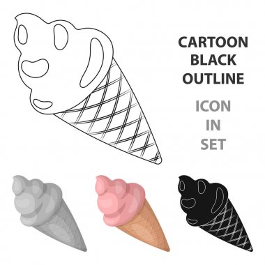 Pembe dondurma waffle Kupası'nda. Resimde çizgi film tarzı vektör simge hisse senedi simgesi tek parti ve partiler.