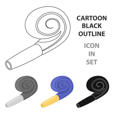 Bir kurdele ile şenlikli bir düdük. Resimde çizgi film tarzı vektör simge hisse senedi simgesi tek parti ve partiler.