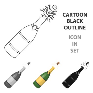 Bir şişe şampanya mantar ile. Resimde çizgi film tarzı vektör simge hisse senedi simgesi tek parti ve partiler.