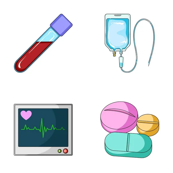 Tabletta és egyéb berendezések. Orvostudomány készlet gyűjtemény ikonok-ban rajzfilm stílusú vektor szimbólum stock illusztráció web. — Stock Vector