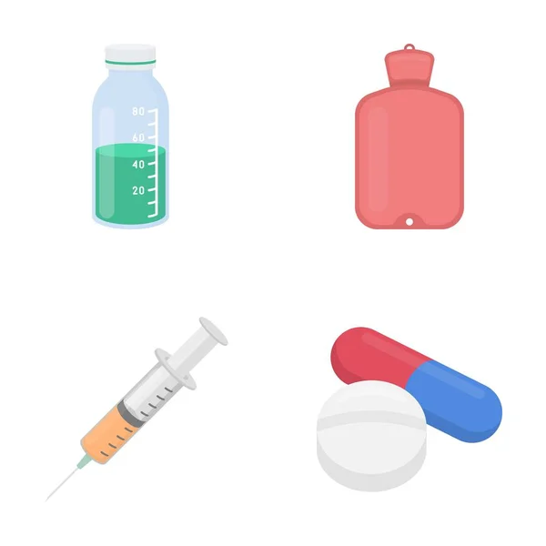 Solução, mais quente, seringa, pills.Medicine conjunto coleção ícones em desenho animado estilo vetor símbolo estoque ilustração web . —  Vetores de Stock