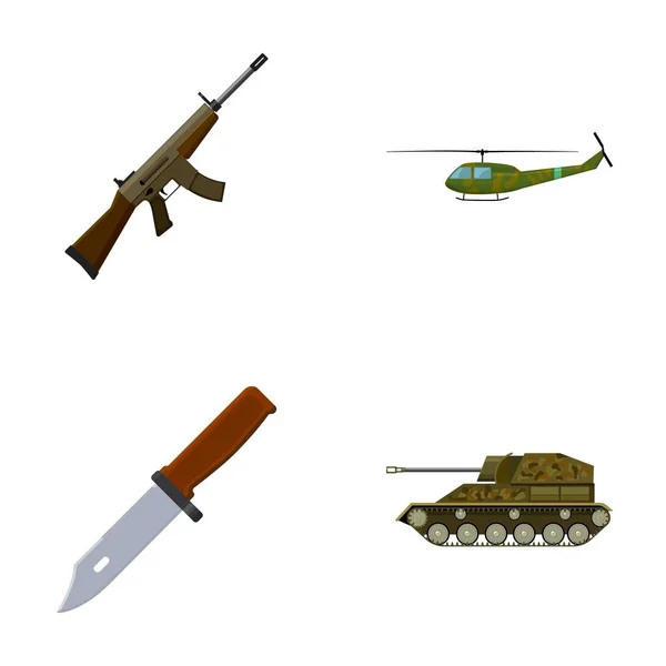 Espingarda de assalto M16, helicóptero, tanque, faca de combate. Militar e exército conjunto coleção ícones em desenho animado estilo vetor símbolo ilustração web . —  Vetores de Stock