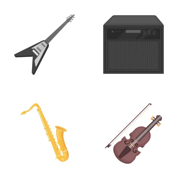 Guitarra elétrica, alto-falante, saxofone, violino.Instrumentos de música definir ícones de coleção em desenho animado estilo vetor símbolo estoque ilustração web . — Vetor de Stock