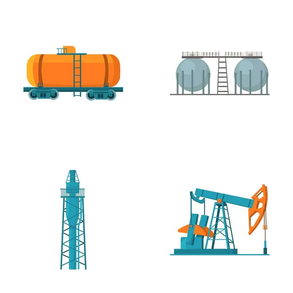 Einen Eisenbahntank, ein Öllager, einen Bohrturm, eine Ölpumpe. Ölindustrie Set Sammlung Symbole im Cartoon-Stil Vektor Symbol Stock Illustration Web. — Stockvektor