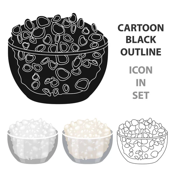 Beyaz arka plan üzerinde izole karikatür tarzı kase simgesinde süzme peynir. Süt ürünü ve tatlı sembol stok illüstrasyon vektör.