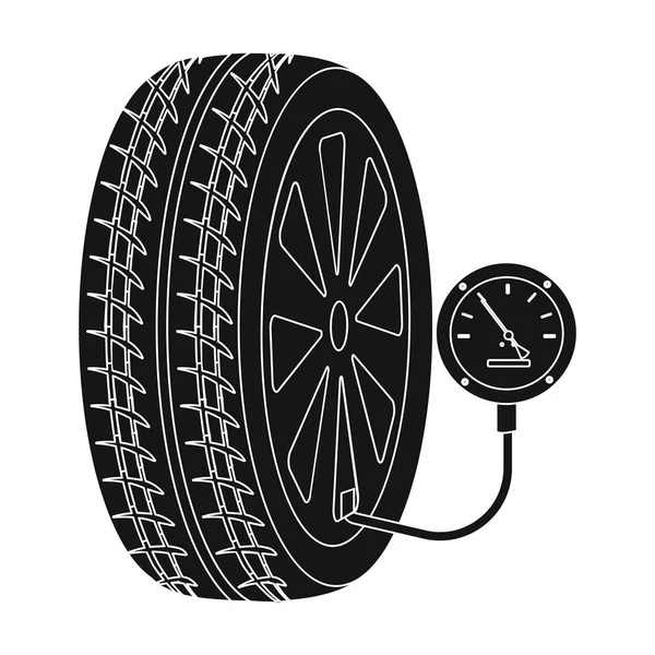 Hjul och manometer enda ikon i svart stil för design. Bil underhåll station vektor symbol stock illustration web. — Stock vektor