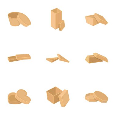 Paket, ambalaj, konteyner ve diğer web simgesi karikatür tarzı. Boks, sarma, simgeler kümesi koleksiyonundaki bir çerçeve,.