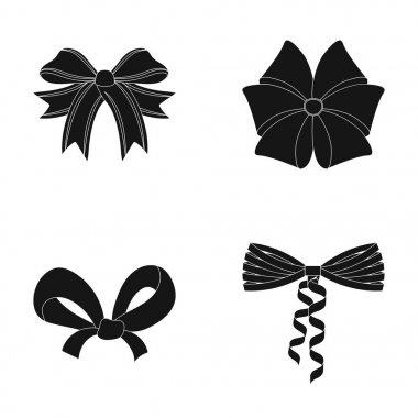 Yay, şerit, dekorasyon ve diğer web simge siyah stil içinde. Hediye, yay, düğüm, küme koleksiyon simgeler.