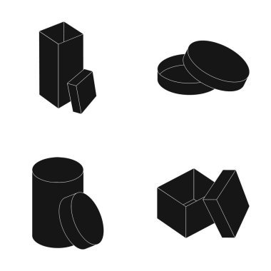 Kutusu, konteyner, paket ve diğer web simge siyah stil içinde. Case, kabuk, çerçeve, küme koleksiyon simgeler.