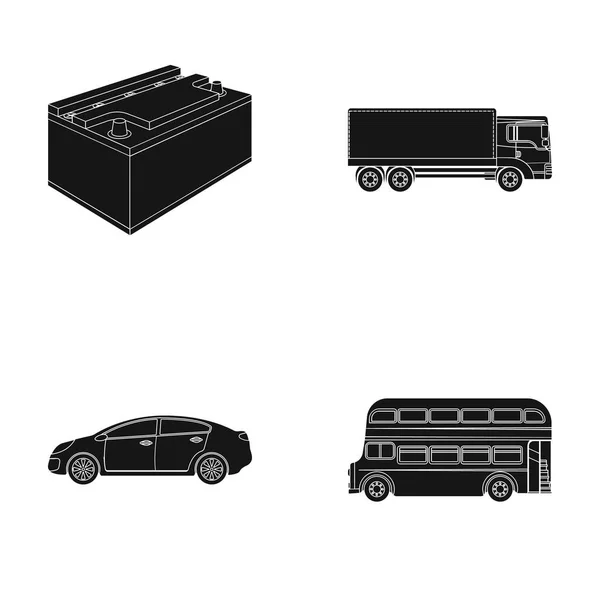 Batterij en vervoer zwarte pictogrammen in set collectie voor design. Auto onderhoud station vector symbool stock illustratie web. — Stockvector