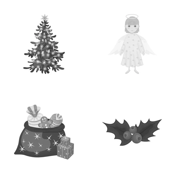 Weihnachtsbaum, Engel, Geschenke und Stechpalme monochrom Symbole in Set-Kollektion für Design. weihnachten vektor symbol stock web illustration. — Stockvektor