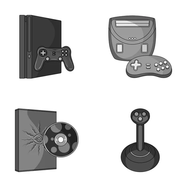 Console de jeu, joystick et icônes monochromes de disque dans la collection de jeu pour le design.Game Gadgets vectoriel symbole stock illustration web . — Image vectorielle