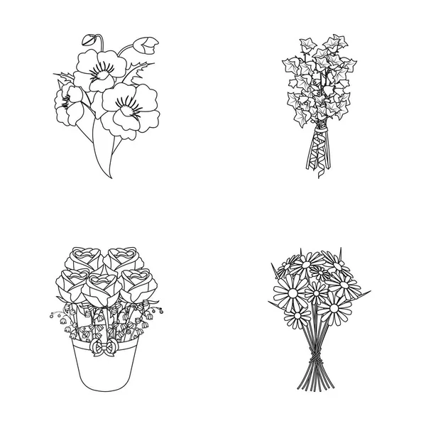 Un ramo de flores frescas esbozan iconos en la colección de conjuntos para el diseño. Varios ramos vector símbolo stock web ilustración . — Archivo Imágenes Vectoriales