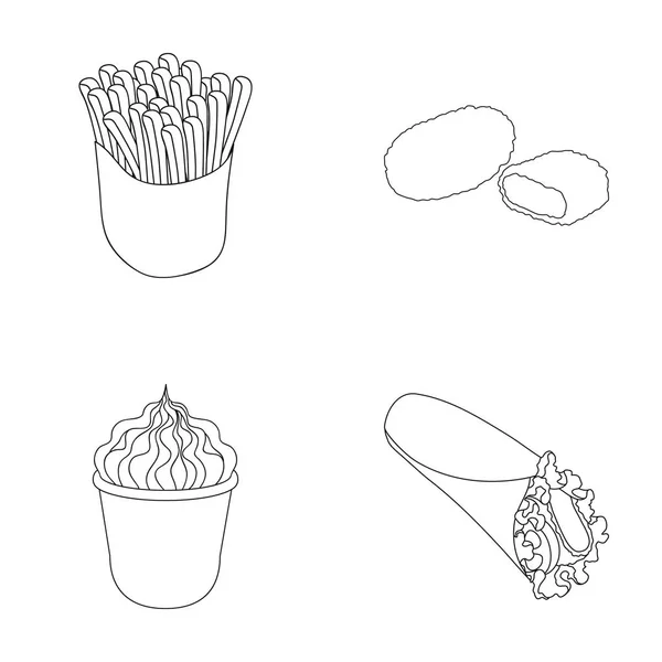 食品, 茶点, 小吃和其他网页图标的轮廓样式。包装, 纸张, 马铃薯在集合中的图标. — 图库矢量图片