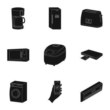 Mutfak aletleri set koleksiyonu tasarım için simgeler siyah. Sembol stok web illüstrasyon vektör ev aletleri ve donanımları.