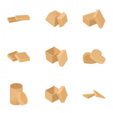 Kutusu, paket, ambalaj ve diğer web simgesi karikatür tarzı. Shell, çerçeve, boks, küme koleksiyon simgeler.