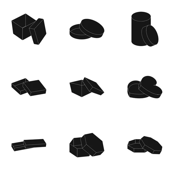 Vak, pakket verpakkingen en andere web-pictogram in zwarte stijl. Shell, kader, boksen, pictogrammen in vaste collectie. — Stockvector