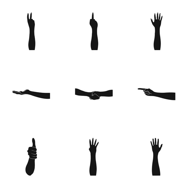 Signification des gestes icônes noires dans la collection set pour le design.La langue des sourds muets symbole vectoriel illustration web stock . — Image vectorielle
