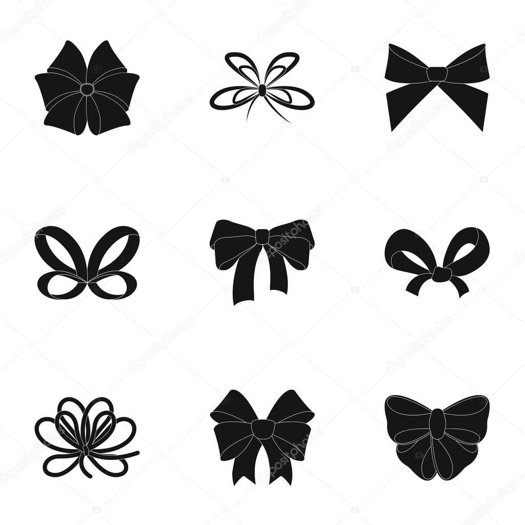 Decor, bows, node, and other  icon in black style.Bow, ribbon, decoration icons in set collection