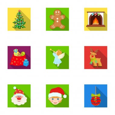 Noel öznitelikleri ve aksesuarları düz simgeler set koleksiyonu tasarım için. Neşeli Noel vektör simge stok web çizim.