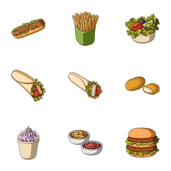 Rinfreschi, spuntini, veloce, e l'altra icona web in stile cartoon. Hot, cane, panino, icone in collezione set . — Vettoriale Stock