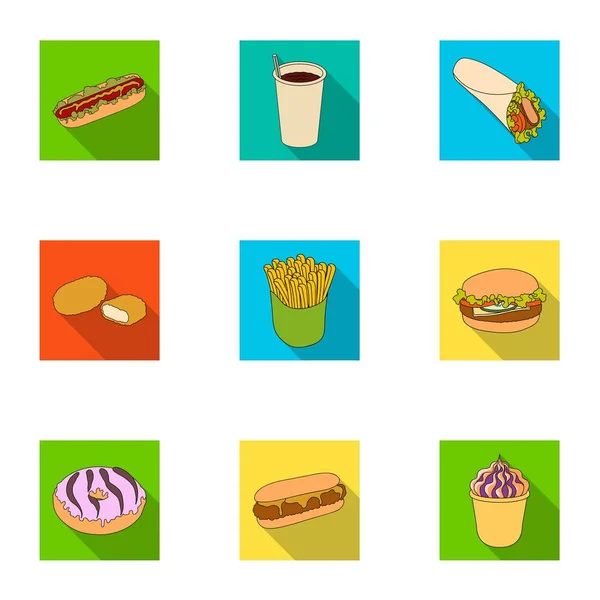 Refreshments, snacks, fast, and other web icon in flat style.Hot, dog, bun, icons in set collection. — Stock Vector