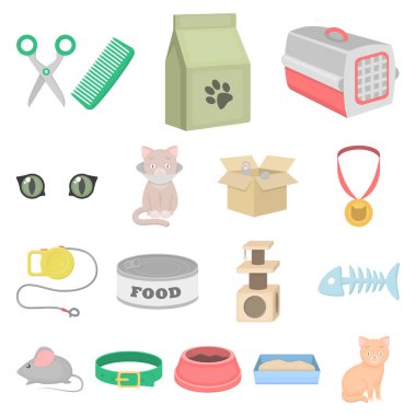 Set koleksiyonu tasarım için bir hayvan kedi çizgi film simgeler. Bir kedi vektör simge stok web gösterim amacıyla bakım.