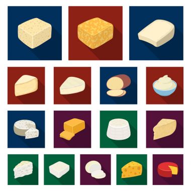 Değişik bir design.Milk ürün peynir vektör simge stok web çizim için küme toplama peynir düz simgeler.