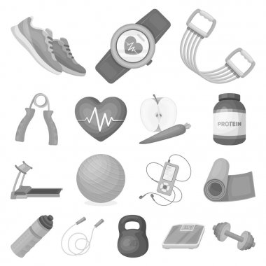 Spor salonu ve eğitim tek renkli simgeler set koleksiyonu tasarım için. Set koleksiyonu tasarım için spor salonu ve ekipmanları simgeleri.