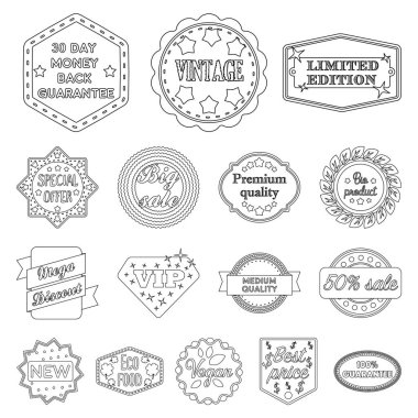 Set koleksiyonu tasarım için farklı etiket anahat simgeleri. Dizin ve marka sembol stok web illüstrasyon vektör.