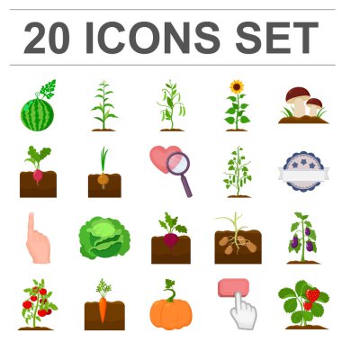 Bitki, sebze karikatür set koleksiyonu tasarım için simgeler. Bahçe ve hasat sembol stok web illüstrasyon vektör.