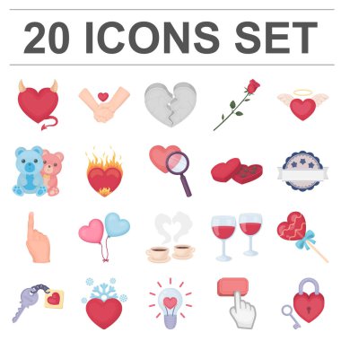 Set koleksiyonu tasarım için romantik ilişki karikatür simgeler. Sevgi ve dostluk sembolü hisse senedi web illüstrasyon vektör.