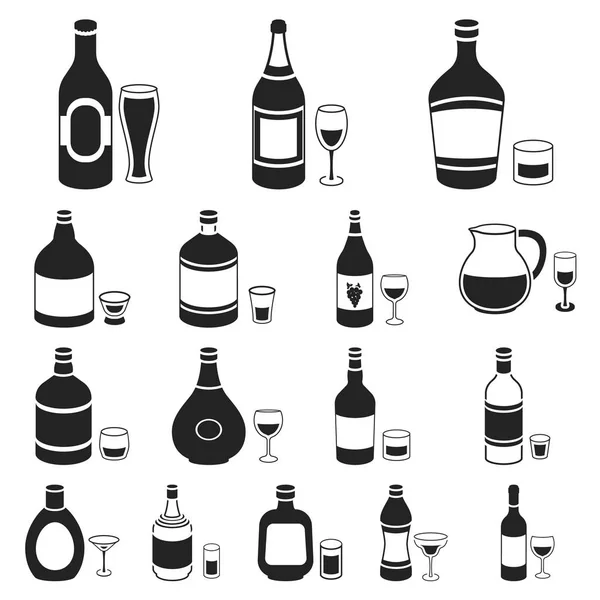 Types d'icônes noires d'alcool dans la collection de jeu pour le design. Alcool en bouteilles symbole vectoriel stock web illustration . — Image vectorielle