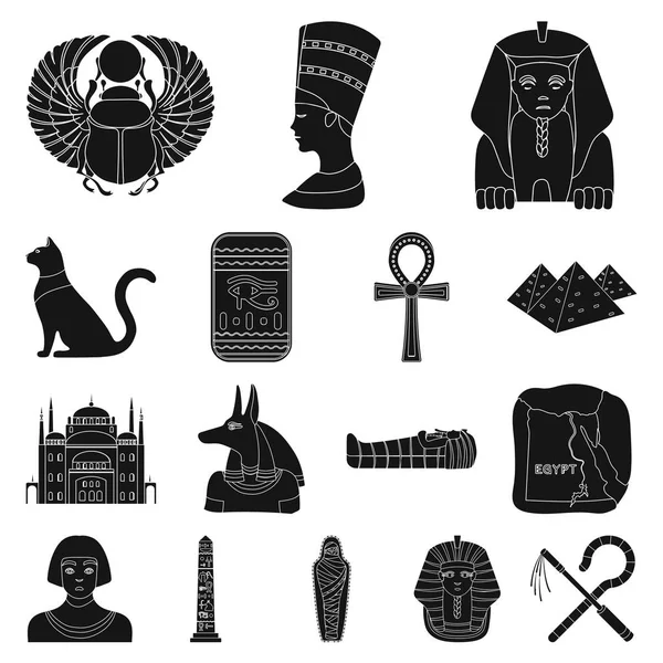 Antiguo Egipto iconos negros en la colección de conjuntos para el diseño. El reinado de Faraón vector símbolo stock web ilustración . — Vector de stock