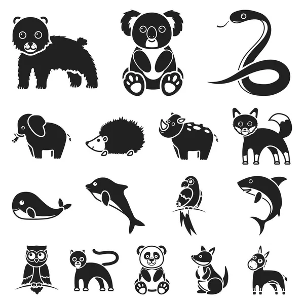 Um animal irrealista ícones pretos na coleção de conjuntos para design. Brinquedo animais símbolo vetorial web ilustração . —  Vetores de Stock