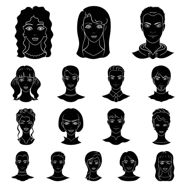 Icônes Avatar et visage noir dans la collection set pour le design. Un personnage apparence vectoriel symbole stock web illustration . — Image vectorielle