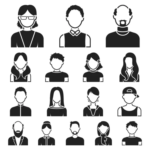 Icônes Avatar et visage noir dans la collection set pour le design. Un personnage apparence vectoriel symbole stock web illustration . — Image vectorielle