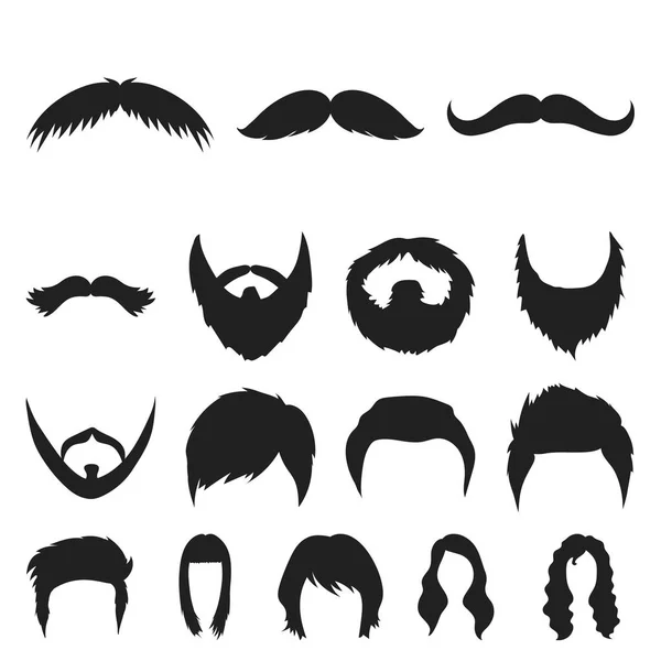 Bigote y barba, peinados iconos negros en la colección de conjuntos para el diseño. Elegante corte de pelo vector símbolo stock web ilustración . — Archivo Imágenes Vectoriales