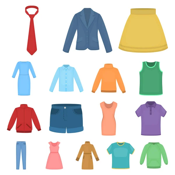 Différents types d'icônes de dessin animé vêtements dans la collection de jeu pour la conception. Vêtements et style vectoriel symbole stock web illustration . — Image vectorielle