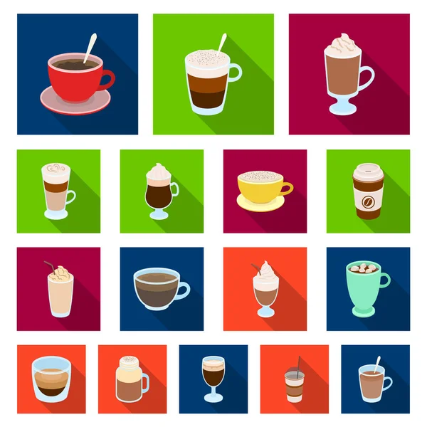 Diversi tipi di icone di caffè piatto in collezione set per il design. Caffè bevanda vettore simbolo stock web illustrazione . — Vettoriale Stock