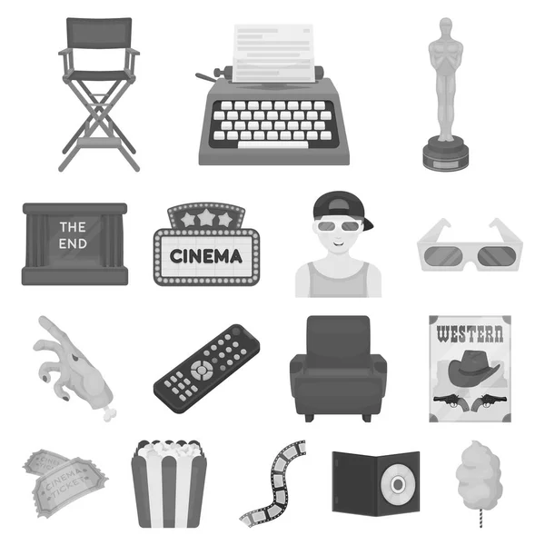 Filmer och film svartvita ikoner i set samling för design. Filmer och attribut vektor symbol lager web illustration. — Stock vektor