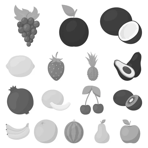 Различные фрукты монохромные иконы в коллекции наборов для дизайна. Фрукты и витамины . — стоковый вектор