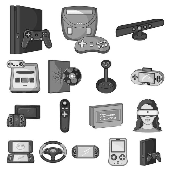 Consola de juegos y realidad virtual iconos monocromáticos en la colección de conjuntos para el diseño.Game Gadgets vector símbolo stock web illustration . — Archivo Imágenes Vectoriales