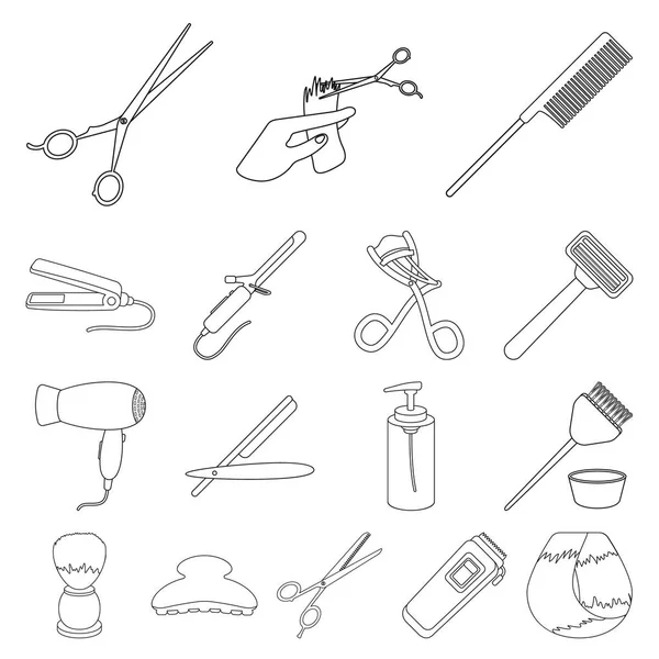 Kapper en tools overzicht pictogrammen in set collectie voor design. Beroep kapper vectorillustratie symbool voorraad web. — Stockvector