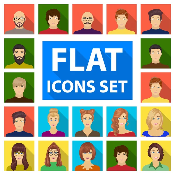 Avatar and face flat icons in set collection for design. A persons appearance vector symbol stock web illustration. — Stock Vector