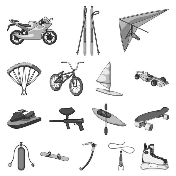 Extreme sport monochrome icons in set collection for design.Different kinds of sports vector symbol stock web illustration. — Stock Vector